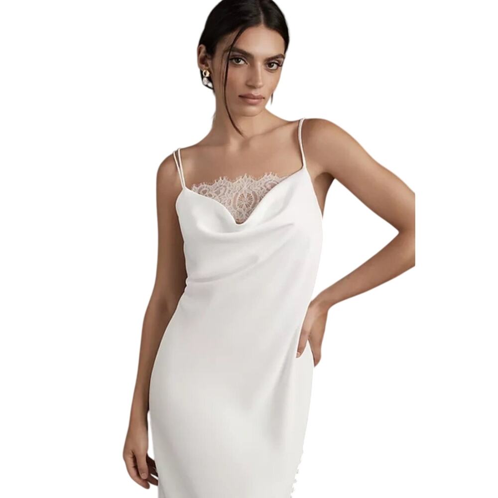 Sachin & Babi NWT Dylan Ivory Satin Lace Midi Slip Dress Size 2 Strappy Back - Picture 4 of 13